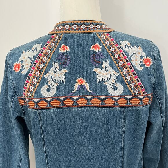 Chico’s Embroidered Boho Denim Jacket - Picture 6 of 9
